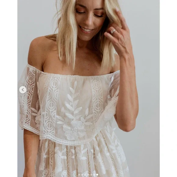 Baltic Born Off-Shoulder White Lace Mini Dress - Picture 3 of 11